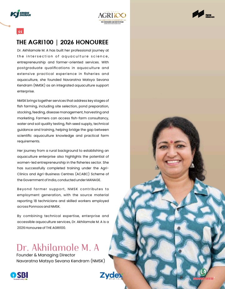 Dr. Akhilamole M. A: Empowering Aquaculture and Women Entrepreneurship through NRMSK